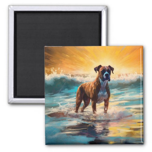 Boxer Beach Surfing Painting Magnet