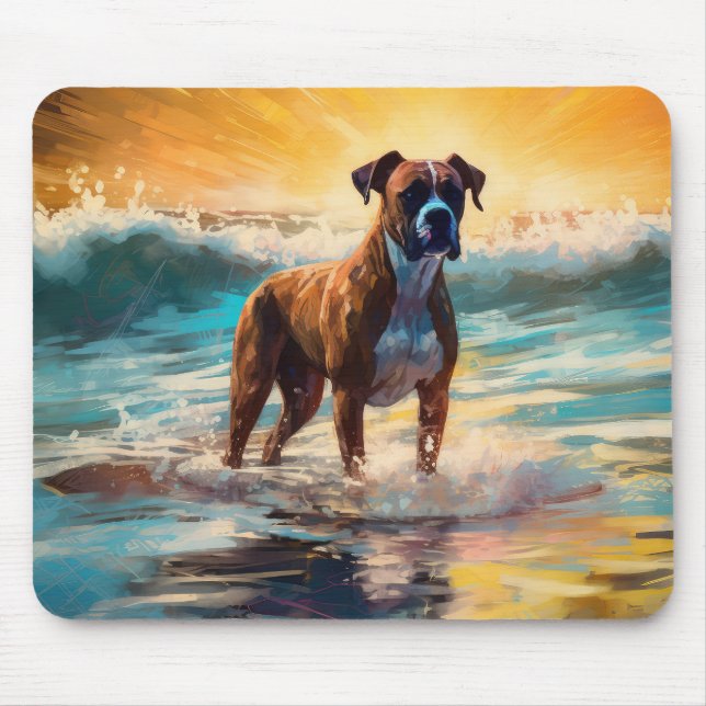 Boxer Beach Surfing Painting Mouse Pad (Front)