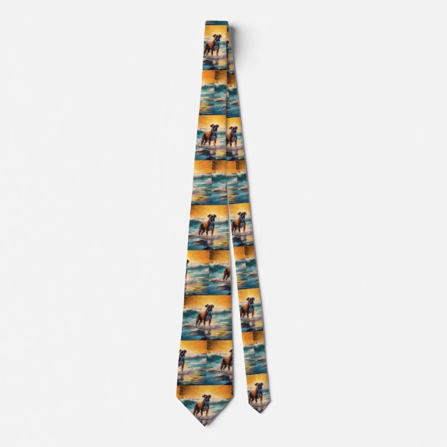 Boxer Beach Surfing Painting Neck Tie (Front)