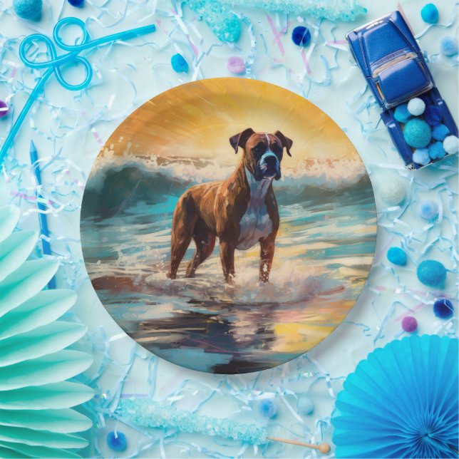 Boxer Beach Surfing Painting Paper Plates (Party)
