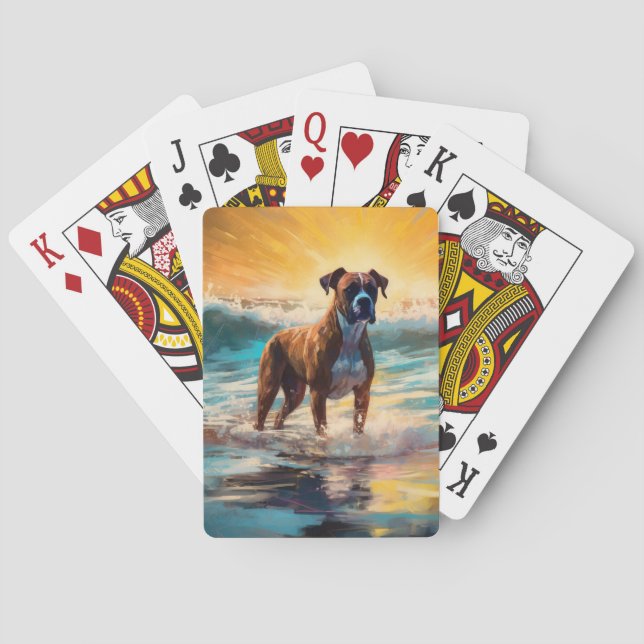 Boxer Beach Surfing Painting Poker Cards (Back)