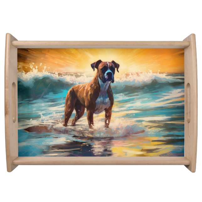 Boxer Beach Surfing Painting Serving Tray (Front)