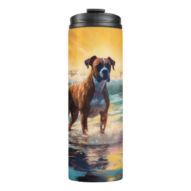 Boxer Beach Surfing Painting Thermal Tumbler (Front)