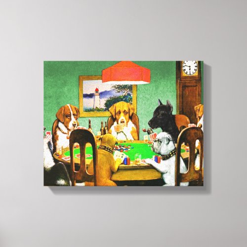 Boxer Beagle doberman Dogs Playing Poker Cards Canvas Print