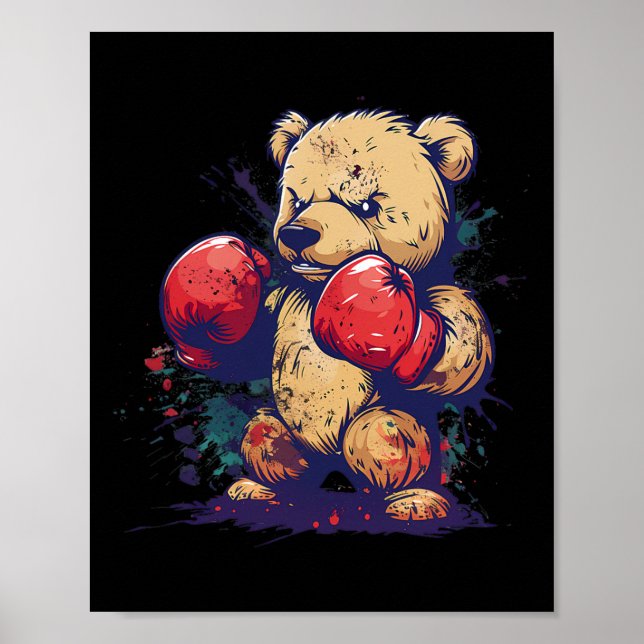 Boxer Bear With Boxing Gloves Kickboxing Funny Box Poster (Front)