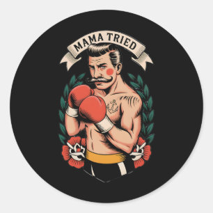 Boxer Boxing American Traditional Tattoo Art Flash Classic Round Sticker