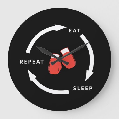 Boxer Boxing Eat Sleep Repeat Sports Fan Saying Large Clock