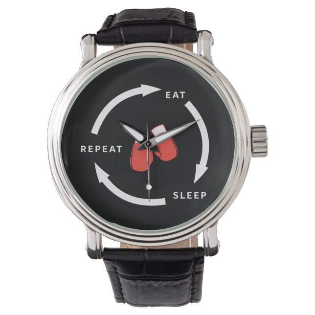Boxer Boxing Eat Sleep Repeat Sports Fan Saying Watch (Front)