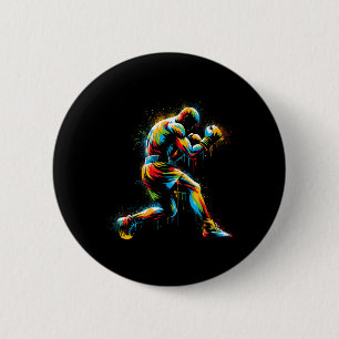 Boxer Boxing Ring Colorful Sport Kickboxer Trainin Button