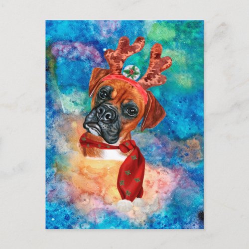 Boxer Breed Dog Christmas Holiday Postcard