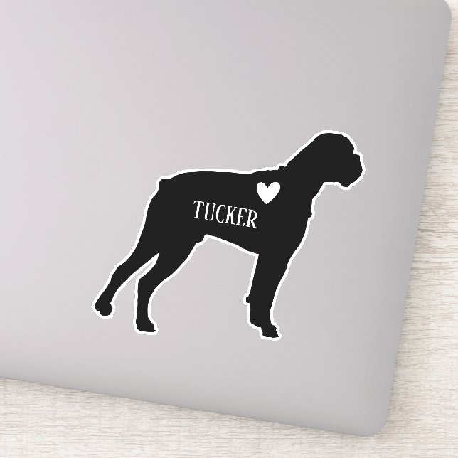 Boxer Breed Silhouette Custom Name Sticker (Detail)