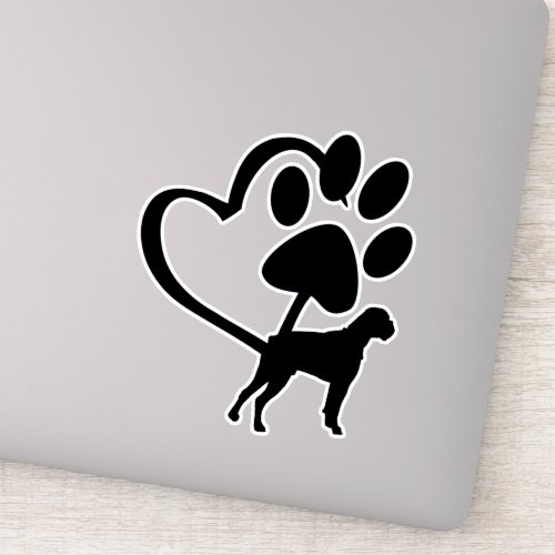 Boxer Breed Silhouette Paw Heart Sticker
