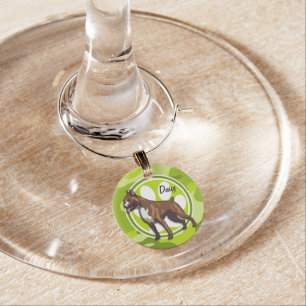 Boxer; bright green camo, camouflage wine glass charm