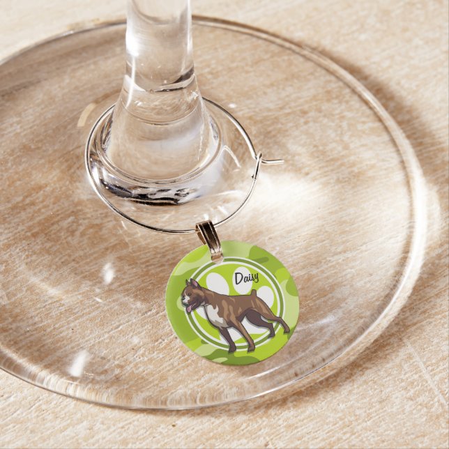 Boxer; bright green camo, camouflage wine glass charm (In Situ)