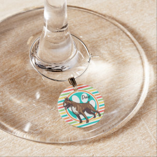 Boxer; Bright Rainbow Stripes Wine Glass Charm