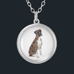 Boxer - brindle (natural ears) silver plated necklace<br><div class="desc">Brindle Boxer gifts. Click on "Customize it" to add your own background,  design element or just add text. Find links to all my Zazzle shops at:  DogArtGifts.com</div>
