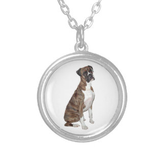 Boxer - brindle (natural ears) silver plated necklace