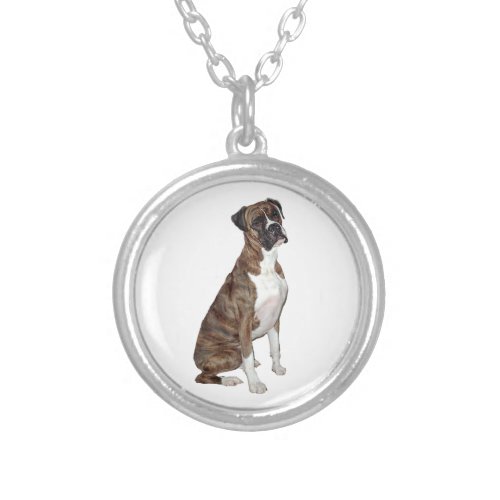 Boxer _ brindle natural ears silver plated necklace