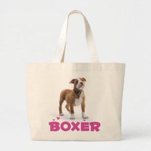 Boxer Brown And White Puppy Dog Purple Love Large Tote Bag