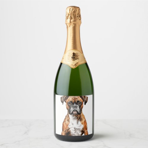 Boxer Buddies Cute Dog Designs for Loyal Boxer Sparkling Wine Label