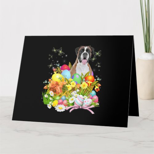 Boxer Bunny Dog With Easter Eggs Basket Cool Card