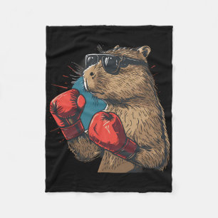 Boxer Capyra With Boxing Gloves Kickboxing Funny B Fleece Blanket