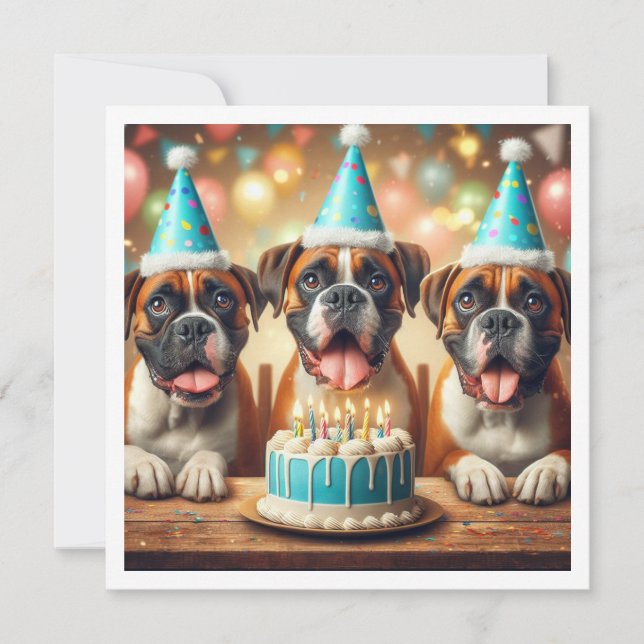 Boxer card, Boxer birthday card, Dog birthday Invitation (Front)