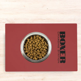 "Boxer Charging Station" Dog Bowl Mat | Red