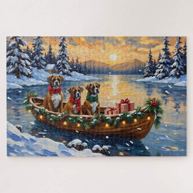 Boxer Christmas Boat Holiday Jigsaw Puzzle (Horizontal)