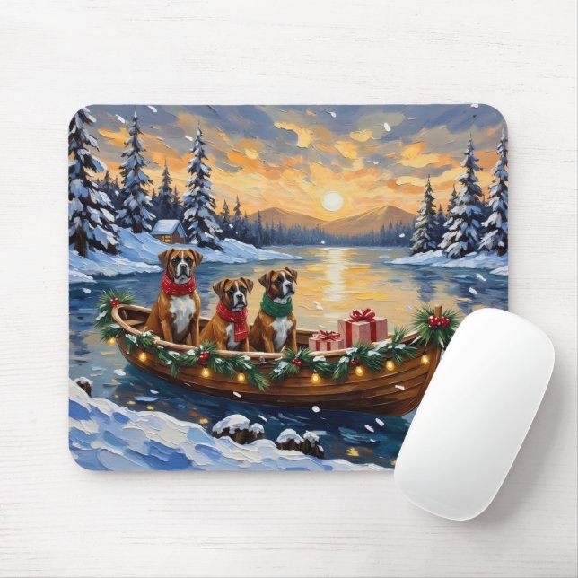 Boxer Christmas Boat Holiday Mouse Pad (With Mouse)