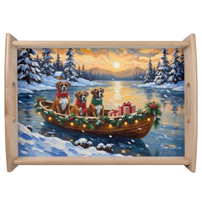 Boxer Christmas Boat Holiday Serving Tray (Front)