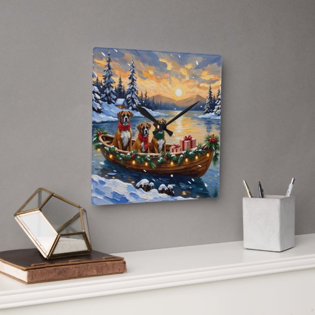 Boxer Christmas Boat Holiday Square Wall Clock (Office)