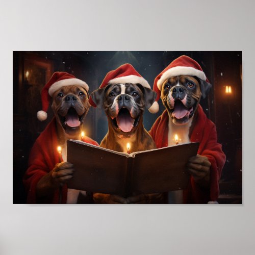 Boxer Christmas Carol Festive Holiday Poster