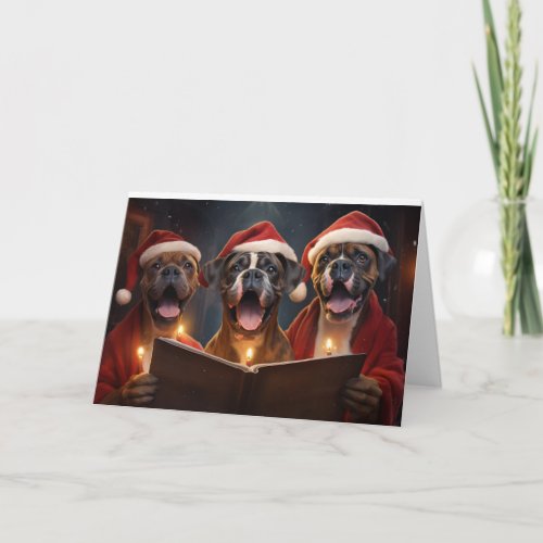 Boxer Christmas Carolers Fun Holiday Card
