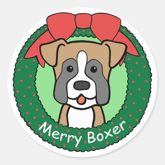 Boxer Christmas Classic Round Sticker (Front)