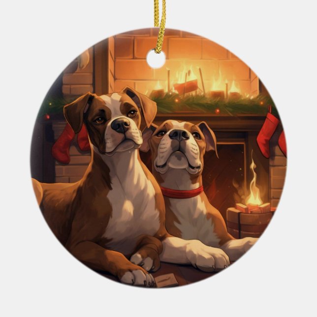 Boxer christmas,dog memorial gift,dog lover gift ceramic ornament (Front)