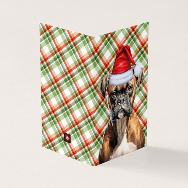 Boxer Christmas Dog with Holiday Plaid (Outside)
