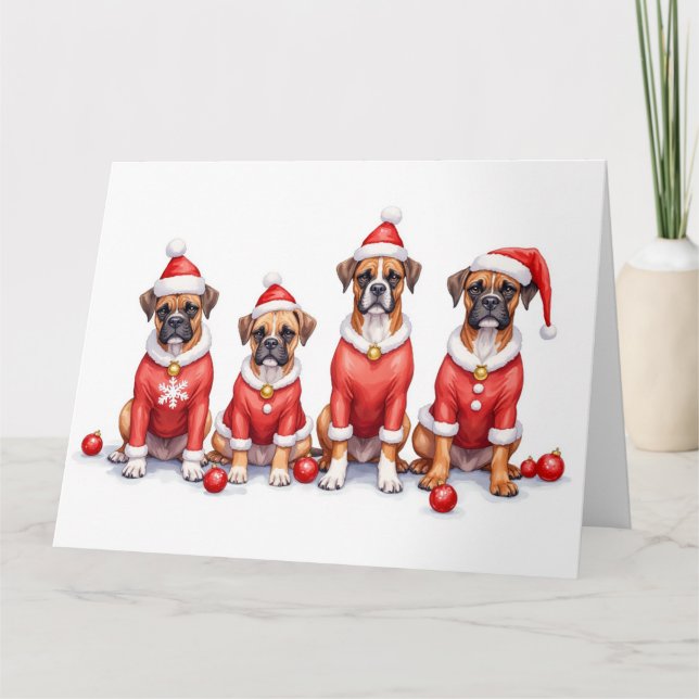 Boxer Christmas Dress Santa Hat Card (Front)
