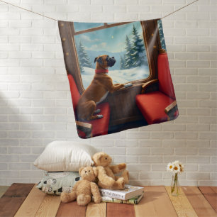 Boxer Christmas Eve Train Ride Painting Baby Blanket