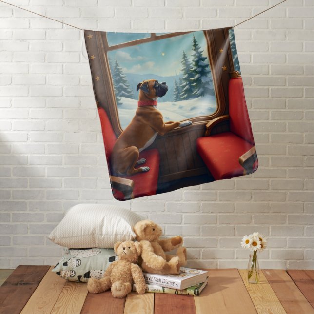 Boxer Christmas Eve Train Ride Painting Baby Blanket (In Situ)