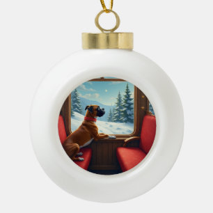 Boxer Christmas Eve Train Ride Painting Ceramic Ball Christmas Ornament