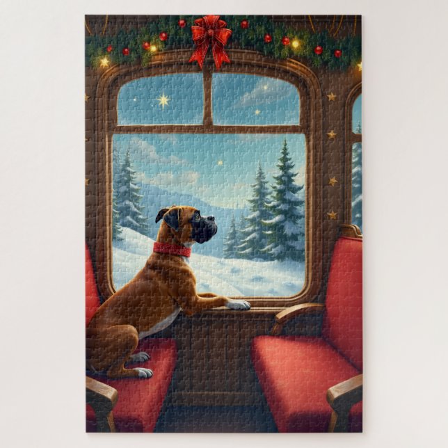 Boxer Christmas Eve Train Ride Painting Jigsaw Puzzle (Vertical)