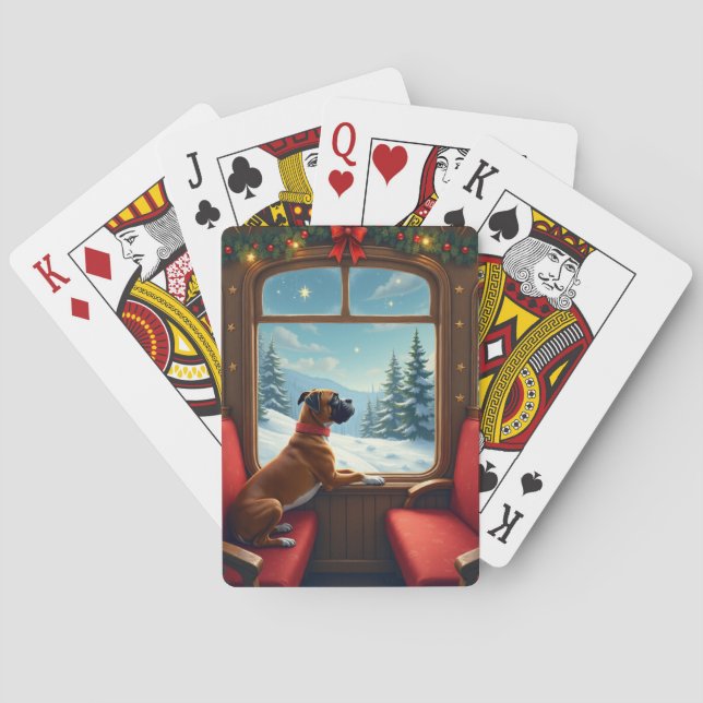 Boxer Christmas Eve Train Ride Painting Poker Cards (Back)