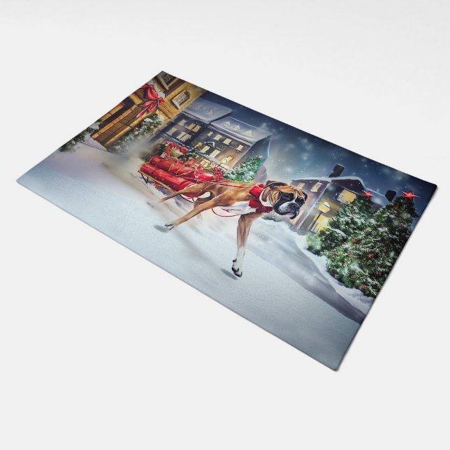 Boxer Christmas Festive Season Doormat (Angled)