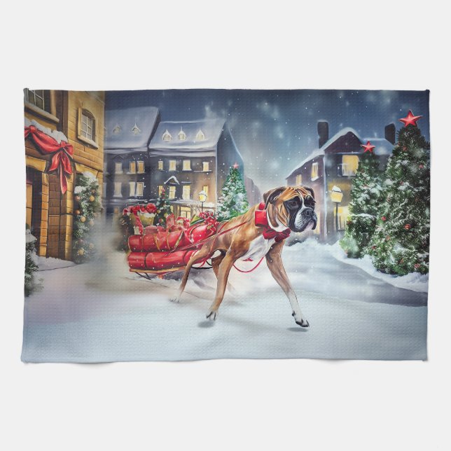 Boxer Christmas Festive Season Kitchen Towel (Horizontal)