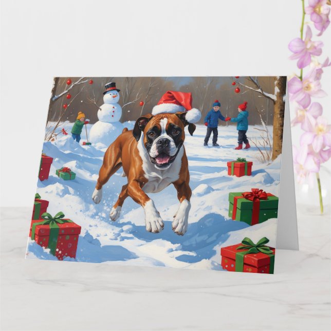 Boxer Christmas Festive Snow Scene Card (Orchid)