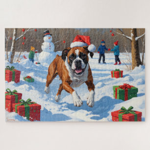 Boxer Christmas Festive Snow Scene Jigsaw Puzzle