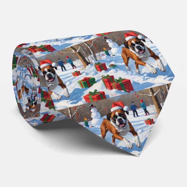 Boxer Christmas Festive Snow Scene Neck Tie (Rolled)