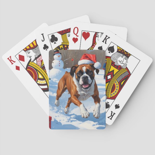 Boxer Christmas Festive Snow Scene Poker Cards (Back)