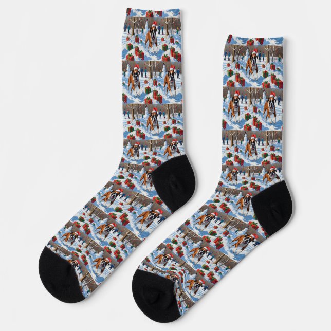 Boxer Christmas Festive Snow Scene Socks (Left)